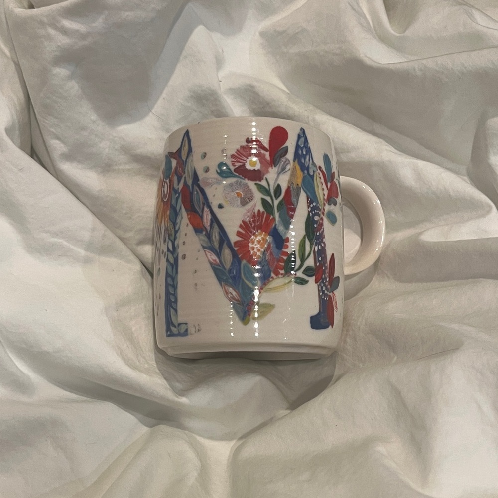 Anthropologie Starla M Hoffman Floral Initial Mug - M- Multicolor